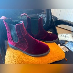 Maroon Velvet Slip-On Chelsea Dr. Martens Boots